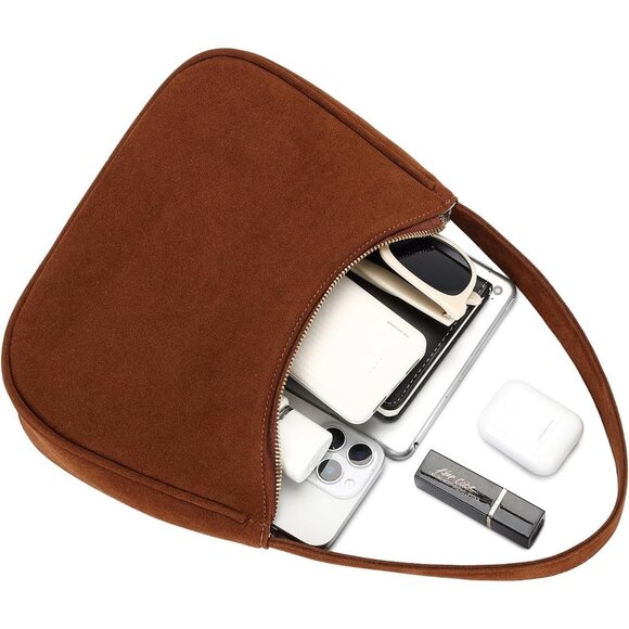 Women Suede Brown Imported Polyester Leather Zipper Closure Mini Tote Handbag - Picture 7 of 7